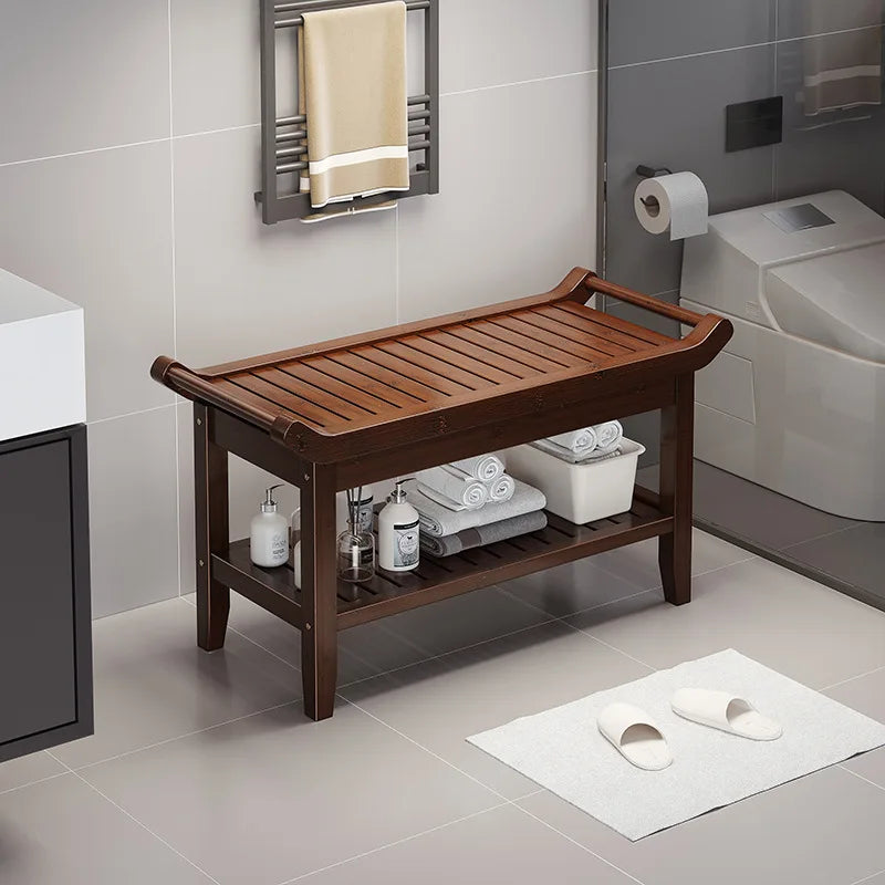 Wooden Shower Bench Stool Shower Stool With Storage Shelf Bathroom Bench Seat Chair Spa Bath Stool For Adults SPA Relaxing Bath