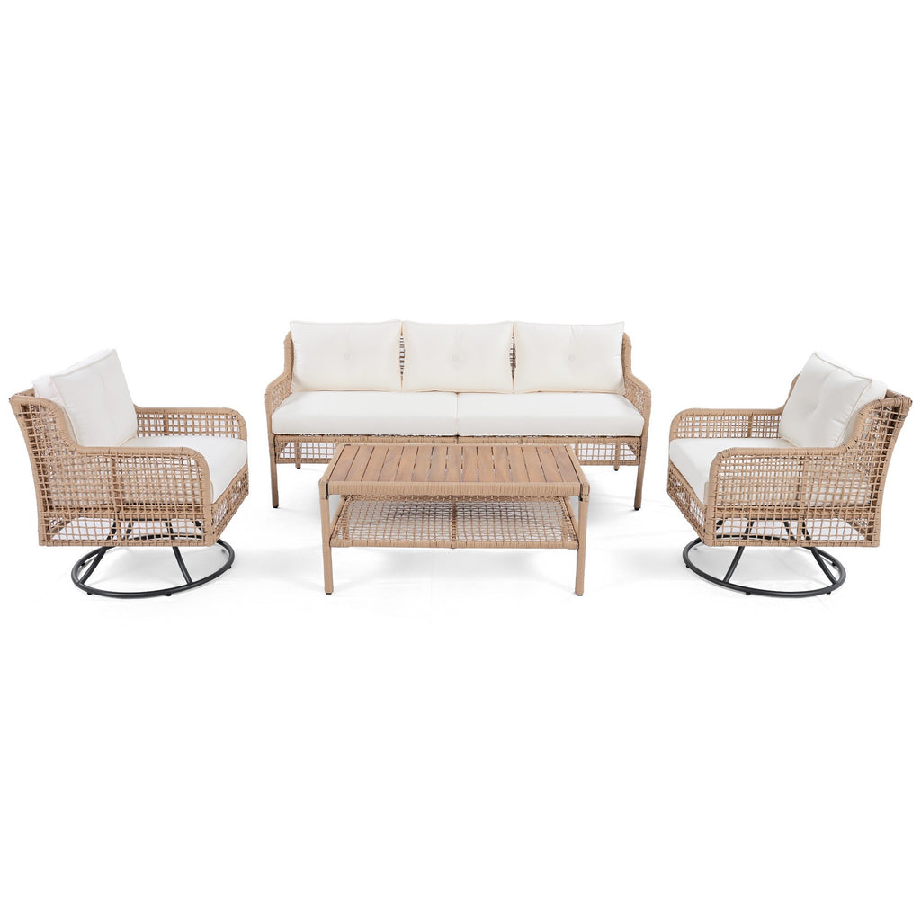 4 Pieces Patio Furniture Set with Swivel Chairs, Outdoor Wicker Sofas SHIPPING ONLY IN USA