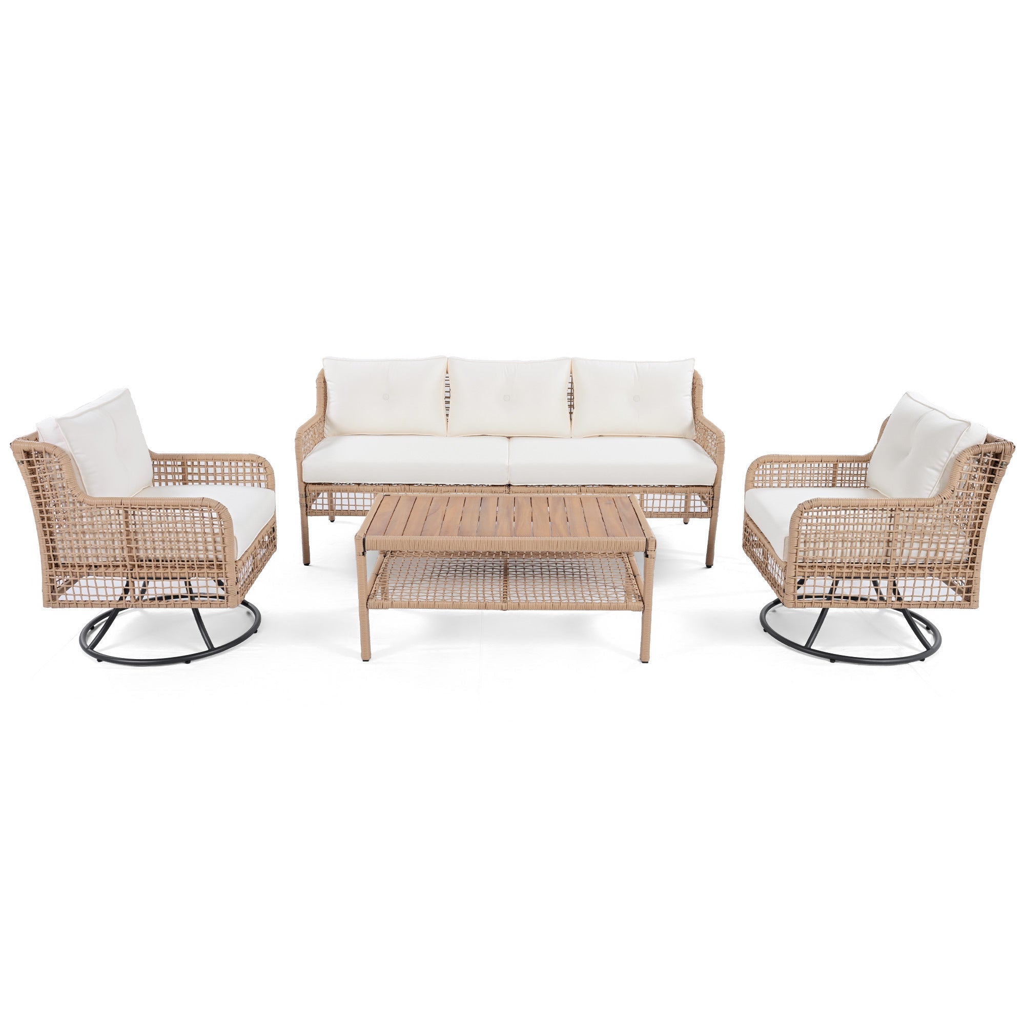 4 Pieces Patio Furniture Set with Swivel Chairs, Outdoor Wicker Sofas SHIPPING ONLY IN USA