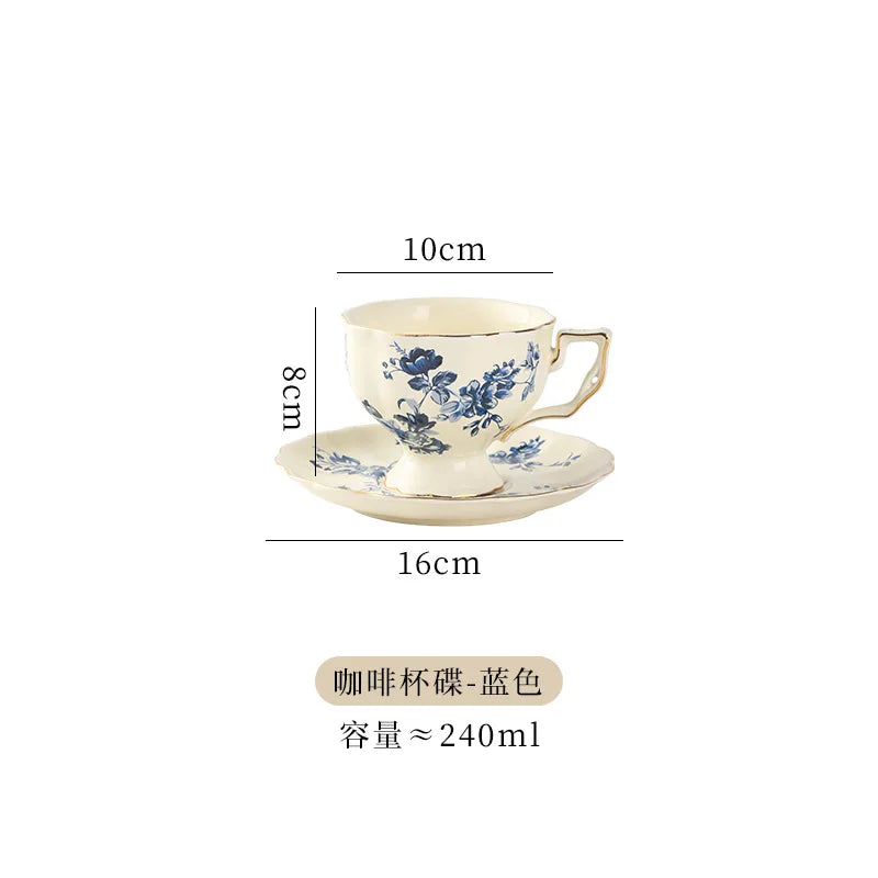Vintage European-style Coffee Mug Afternoon Tea Set Tape Disc Teapot Kettle Lemon Pattern Porcelain Handle Cup Mugs Coffee Cups