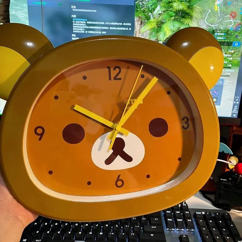Cute Rilakkumaed Bear Wall Clock Mute Seconds Quartz Clock Cartoon Large Size Wall Mounted Clock Bedside Room Home Decor