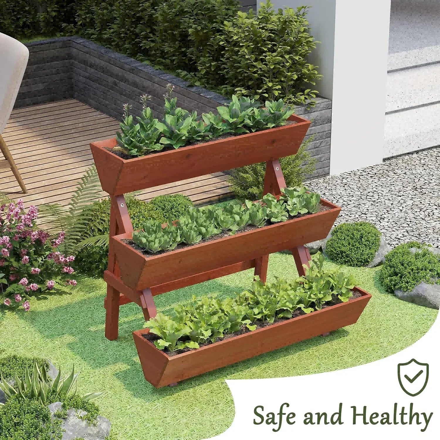 3-Tier Wooden Vertical Raised Garden Bed With Legs, Tiered Wood Planter Box Vertical Garden Planter Plant Stand Wood Flower Rack