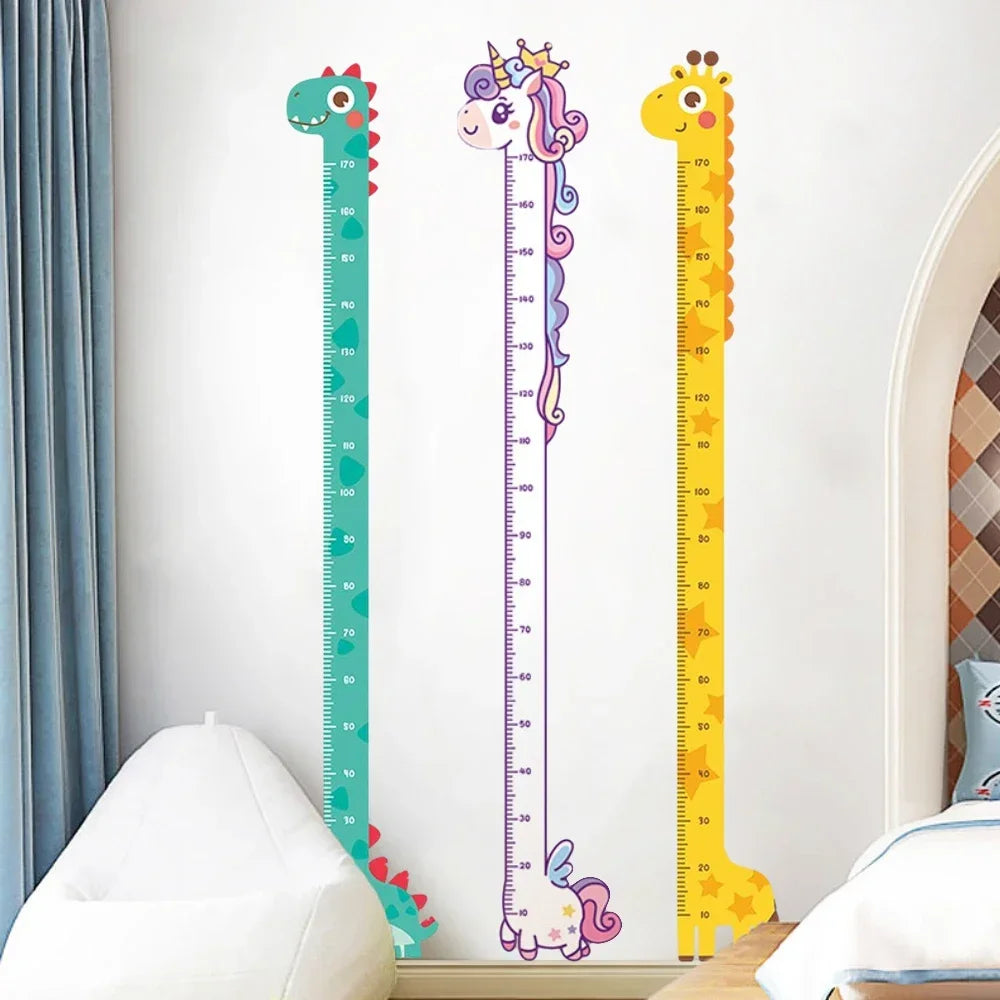 180cm Whimsical Animal Growth Chart Wall Decals: Unicorn, Dino, Giraffe Height Stickers for Nursery & Kids Room Decor