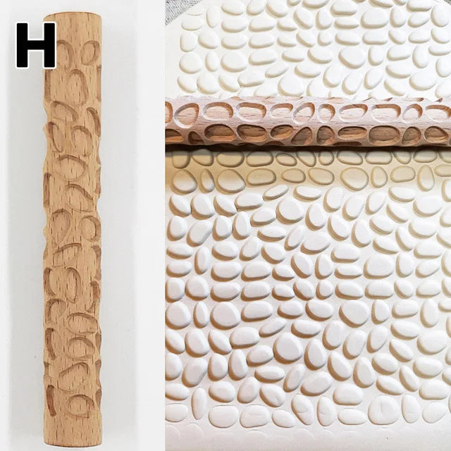 Wooden Texture Rolling Pin Ceramic Pottery Art Embossed Rod Flower Pattern Mud Roll Roll Reliefs DIY Clay Craft Tool