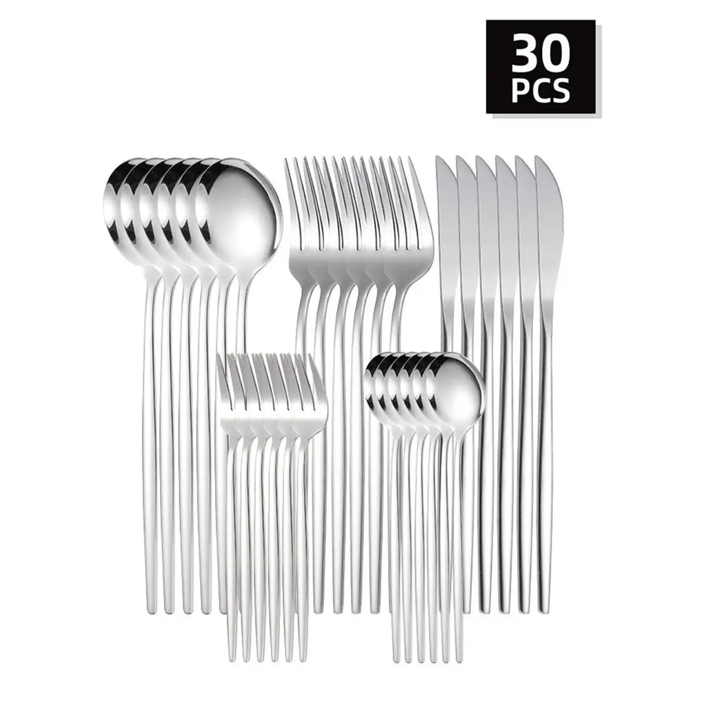 30pc Stainless steel cutlery set steak knife fruit fork dessert spoon set