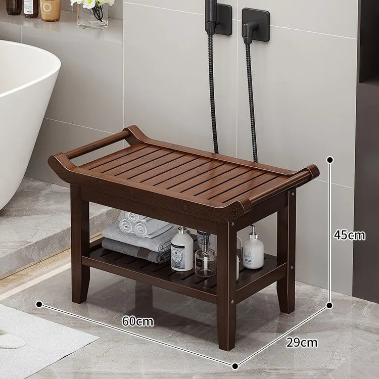 Wooden Shower Bench Stool Shower Stool With Storage Shelf Bathroom Bench Seat Chair Spa Bath Stool For Adults SPA Relaxing Bath