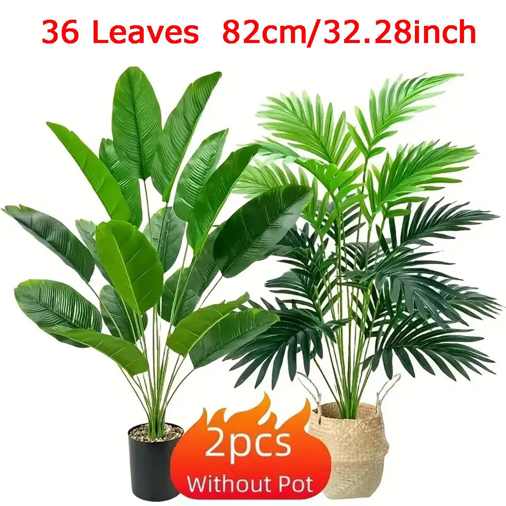 2pcs 82cm Large Scale Simulation Artificial Palm Tree and Banana Leaves Potted Plants Indoor Green Plants Garden Potted Plant