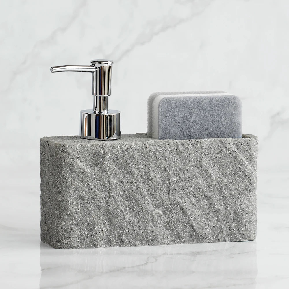 Soap Dispenser with Sponge Kitchen Sink and Bathroom Soap Dispenser  Imitation black rock Liquid Hand and Dish Soap Dispenser