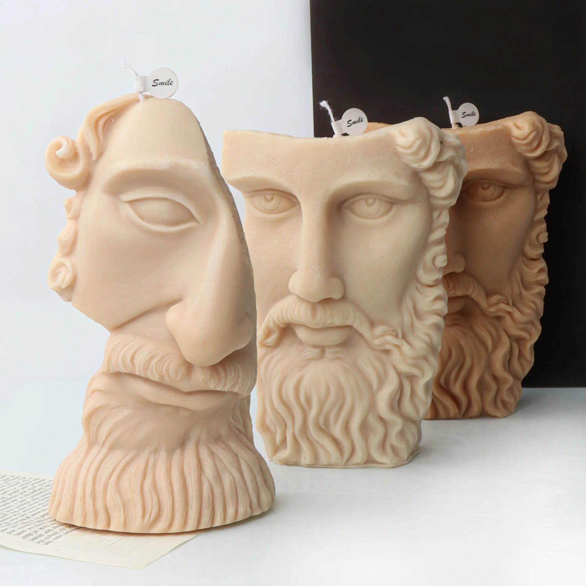Large Greek Half Head Sculpture Silicone Candle Mold Abstract Art Half Face Beard Man Statue Silicone Mould Tabletop Ornament