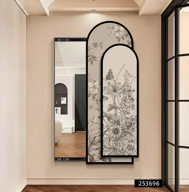 Medieval style flower hidden full-body mirror decorative painting invisible full-length mirror mural entrance can be closed