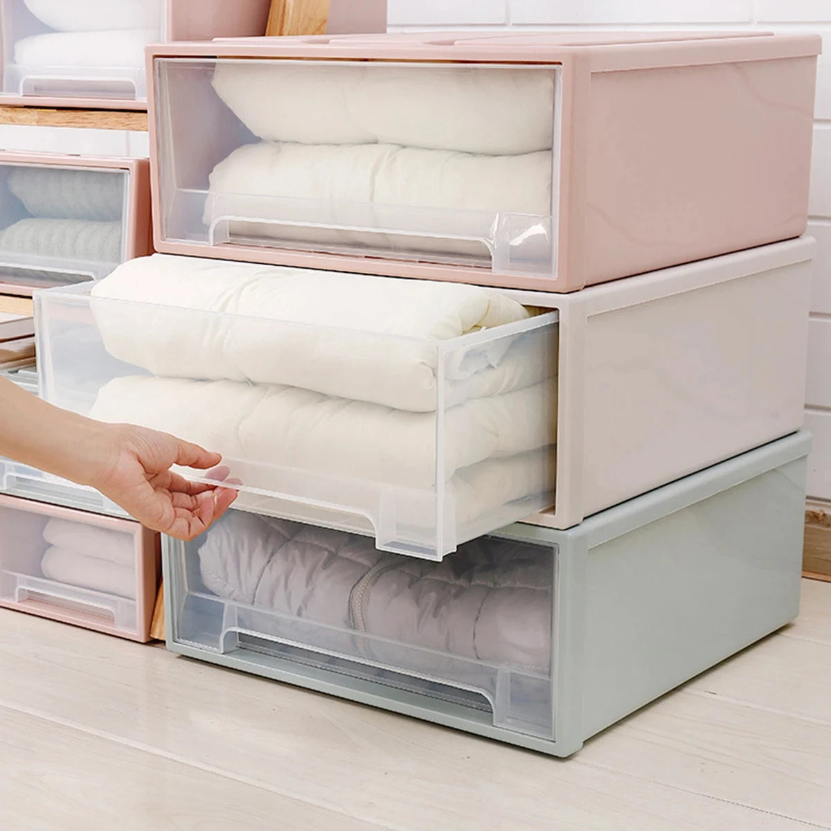 Plastic Transparent Storage Drawer Box Wardrobe Clothing Storage Box Clothes Storage Box Quilt Storage Drawer Type Organizer Box