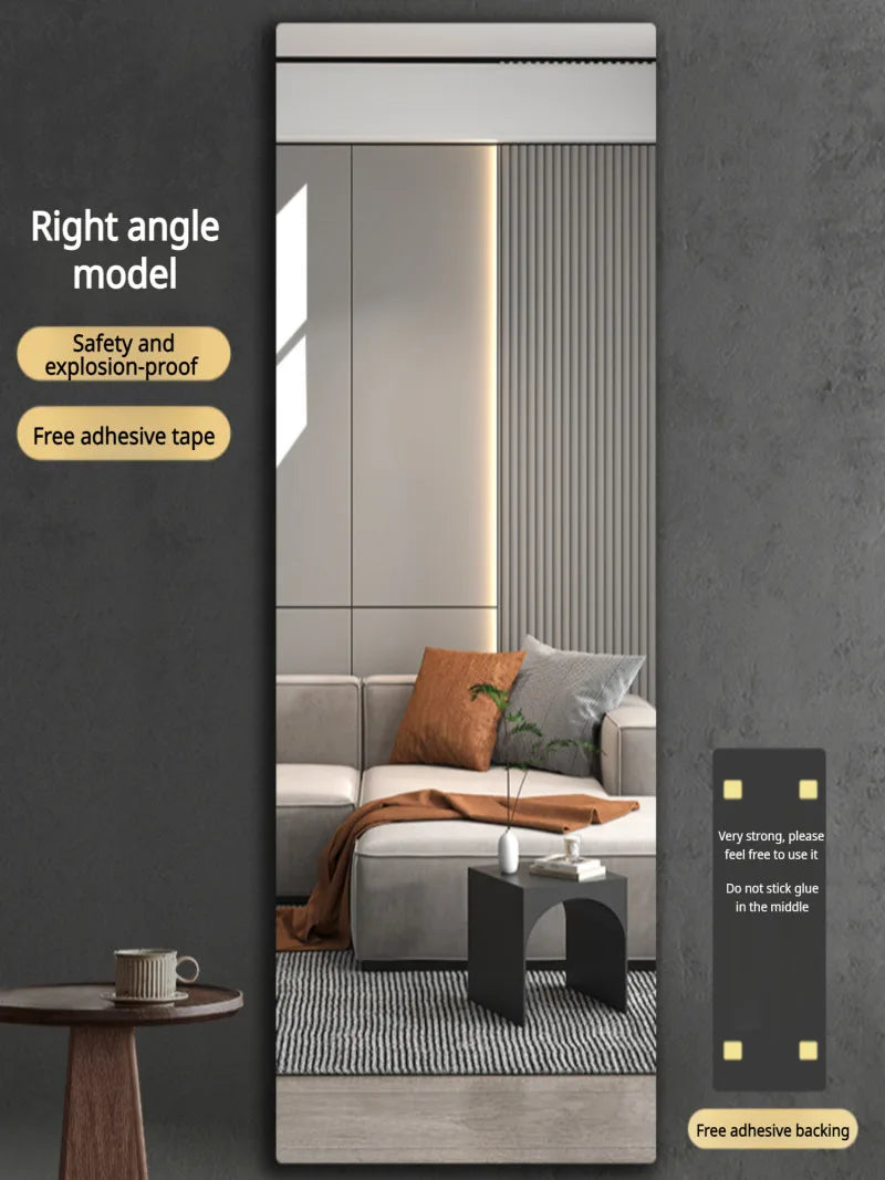Self Adhesive Acrylic Mirror Wall Sticker HD Full Length Reflective Mirror Sheet for Bedroom Closet Home Wall Decoration Use