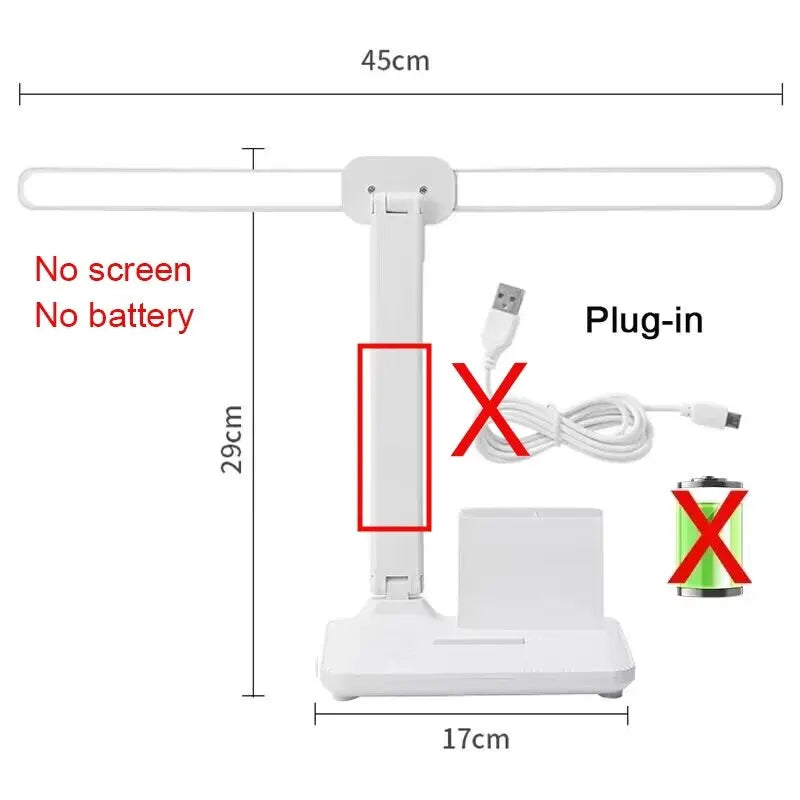 LED Table Lamp USB Chargeable Dimmable Clock Desk Lamps 2 Heads 180 Rotate Foldable Eye Protection Desktop Reading Night Lights