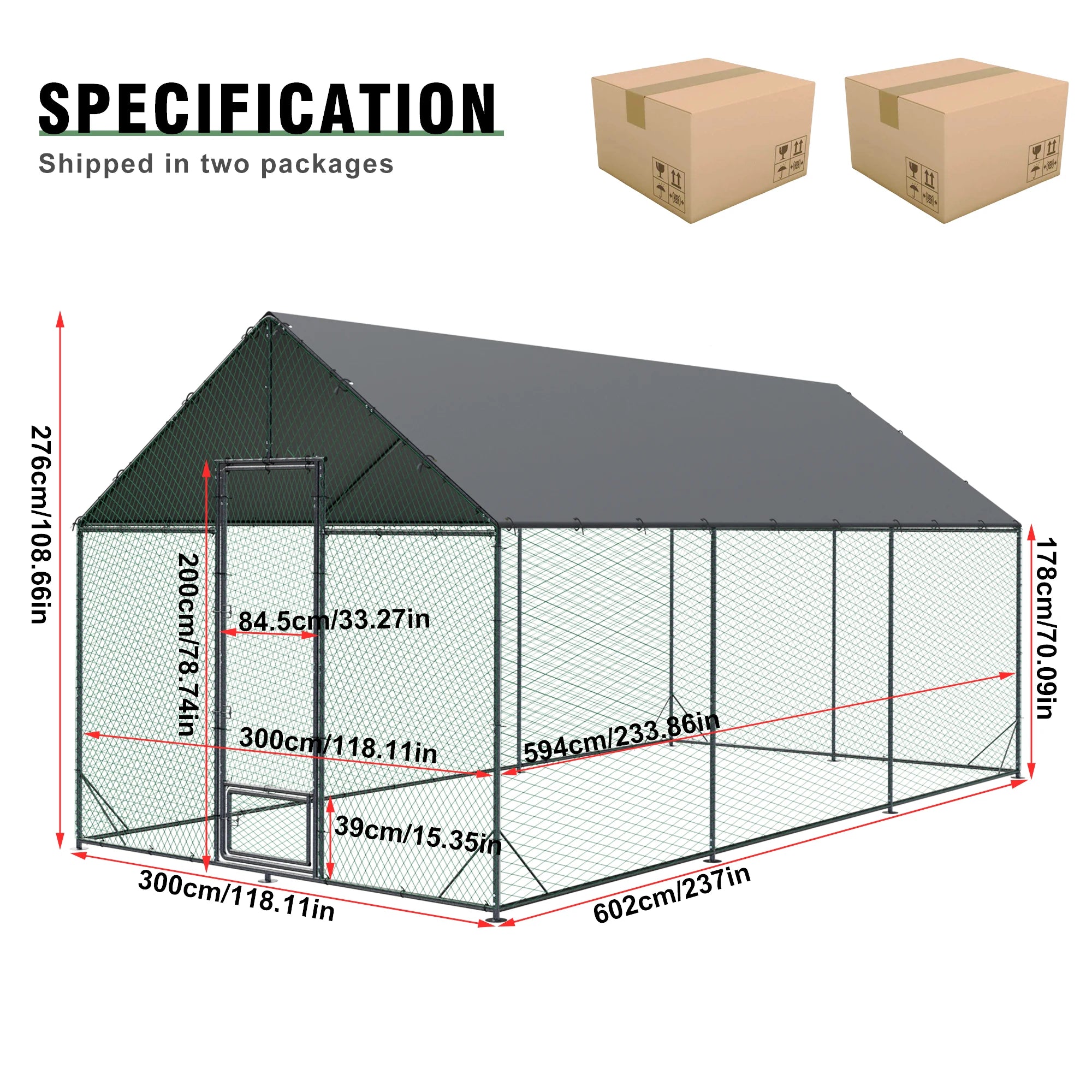 L XL XXL Upgraded Heavy Duty Metal Chicken Coop w/ Cover and Nylon Netting Pet Animal Poultry Run Hen House for Outdoor Backyard