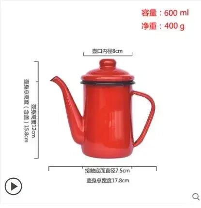 1.1L Enamel Coffee Pot Hand Tea Kettle Induction Cooker Gas Stove Universal Enamel Vintage Kettle Water Kettle Teapot