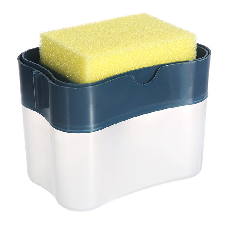 Press Soap Dispenser Box Scrubbing Liquid Container Kitchen Bathroom Automatic Detergent Foam Delivery Box with Sponge Holder