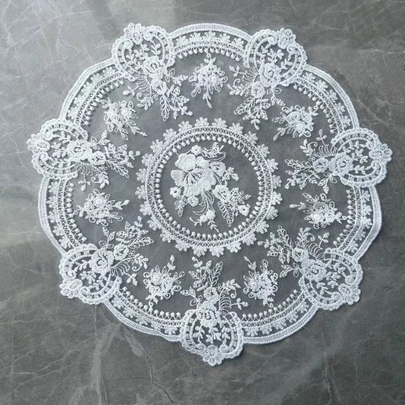33cm Beautiful Pattern Table Mat Elegant Flower Embroidery Lace Coffee Cup Mat Vase Table Lamp Ornament