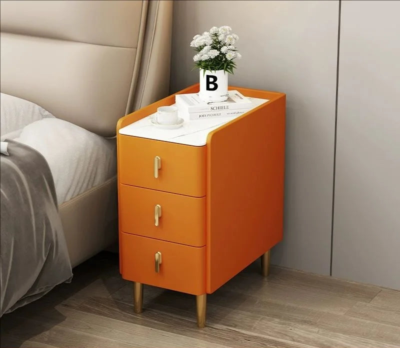 Nordic Style Intelligent Solid Wood Bedside Table Faux Leather 3 Drawers Nightstands with Wireless Charging Side Storage Cabinet