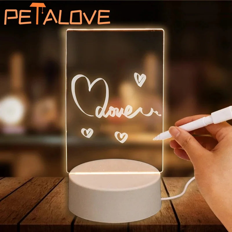 Personalized LED Lamp Acrylic Message Note Board Erasable USB Children‘s Drawing Board Bedroom Night Light Birthday Kids Gift