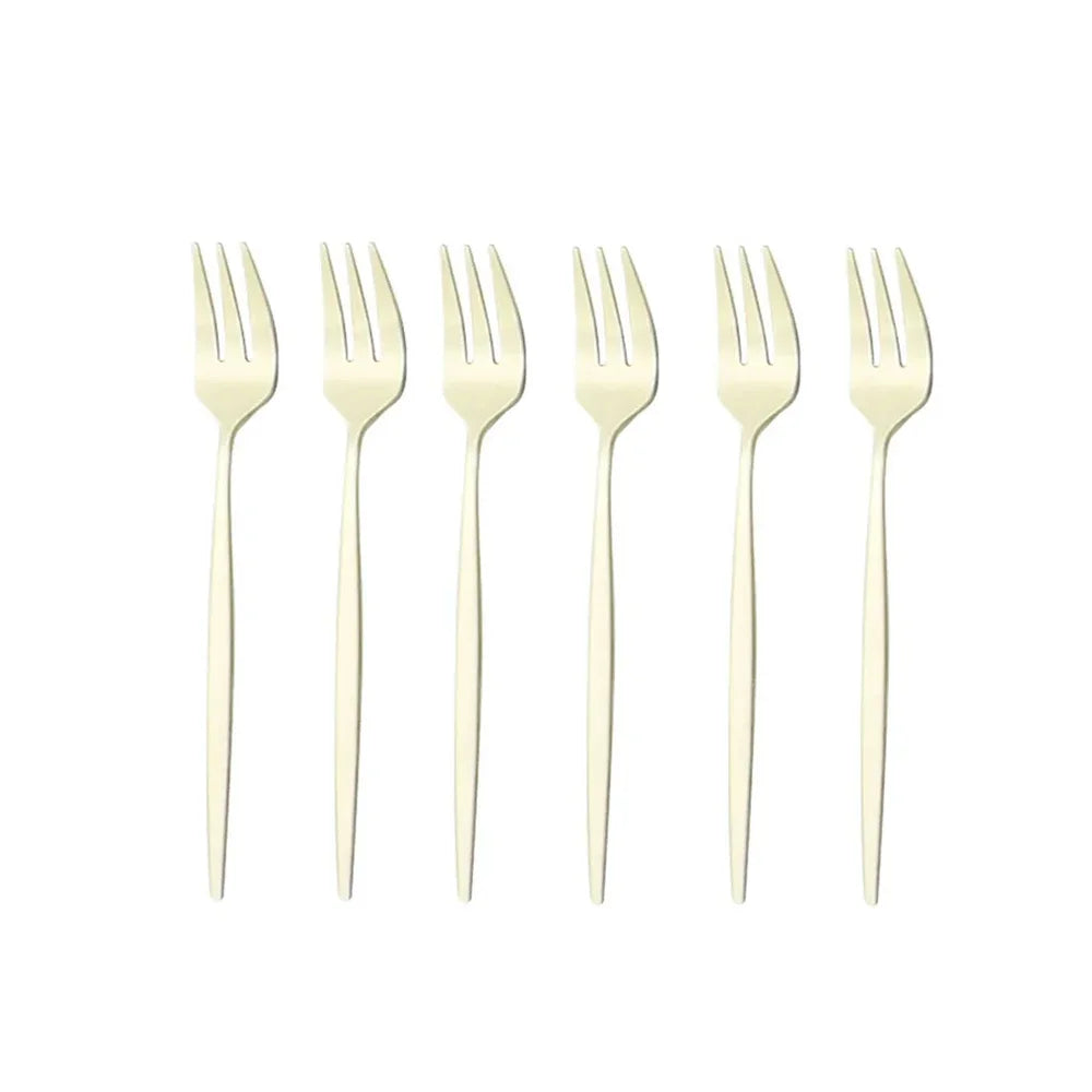 6Pcs Stainless Steel Matte Cake Fruit Forks Flatware Silverware Cutlery For Dessert Salad Fork Set Gold Tableware Mini Fork