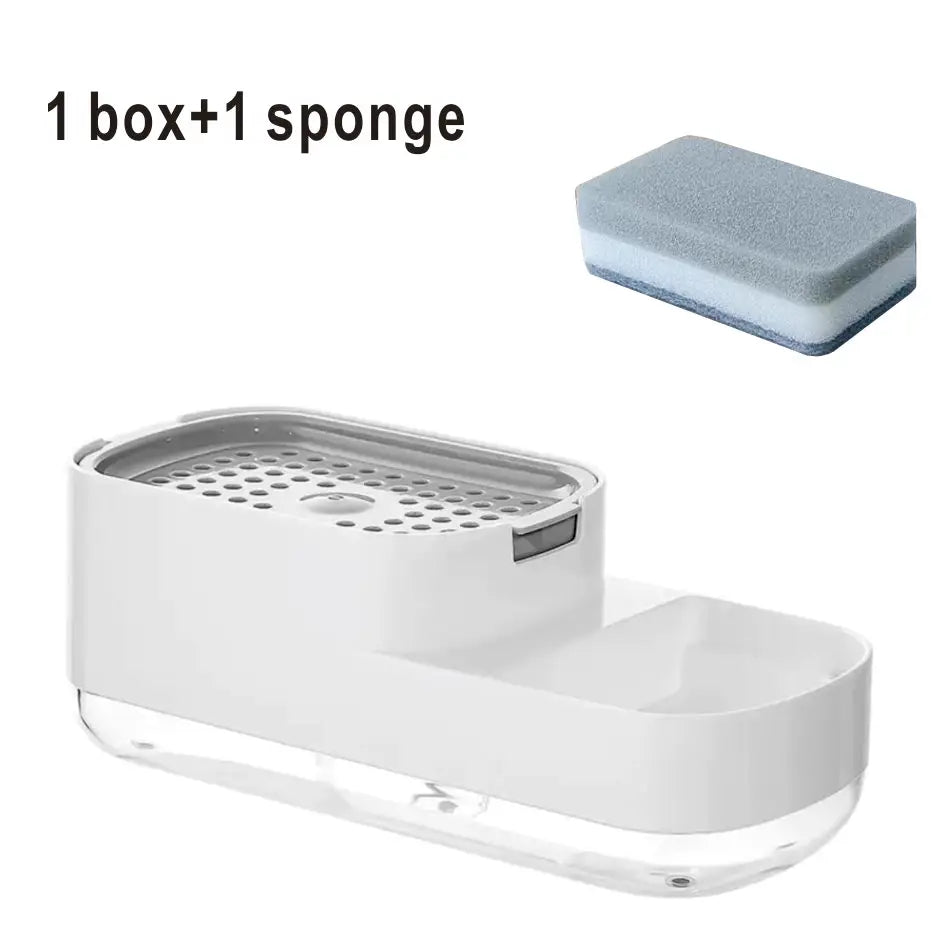 Soap Dispenser Box Press Dispenser Scrubbing Liquid Container Kitchen Bathroom Automatic Detergent Foam Box with Sponge Holder