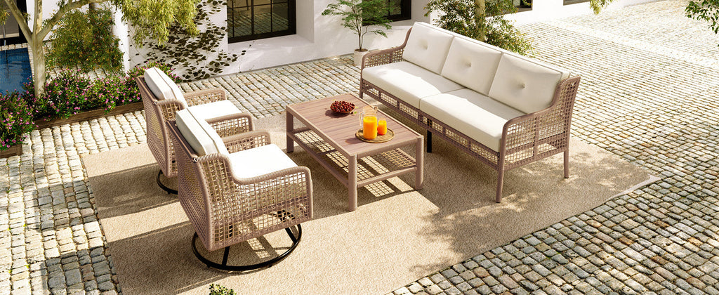 4 Pieces Patio Furniture Set with Swivel Chairs, Outdoor Wicker Sofas SHIPPING ONLY IN USA