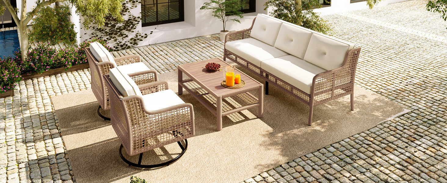 4 Pieces Patio Furniture Set with Swivel Chairs, Outdoor Wicker Sofas SHIPPING ONLY IN USA