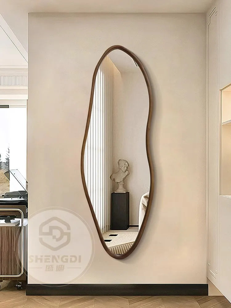 Vintage Home Decor Mirror Solid Wood frame Irregular Shape Full-length Mirror Wall-Mounted HD Dressing Mirror Size56x165cm