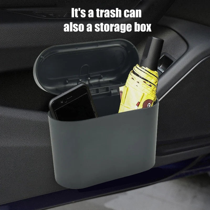 Hanging Car Trash Can with Lid Car Dustproof Trash Can ABS Home Office Multifunctional Storage Box Car Interior Accessories