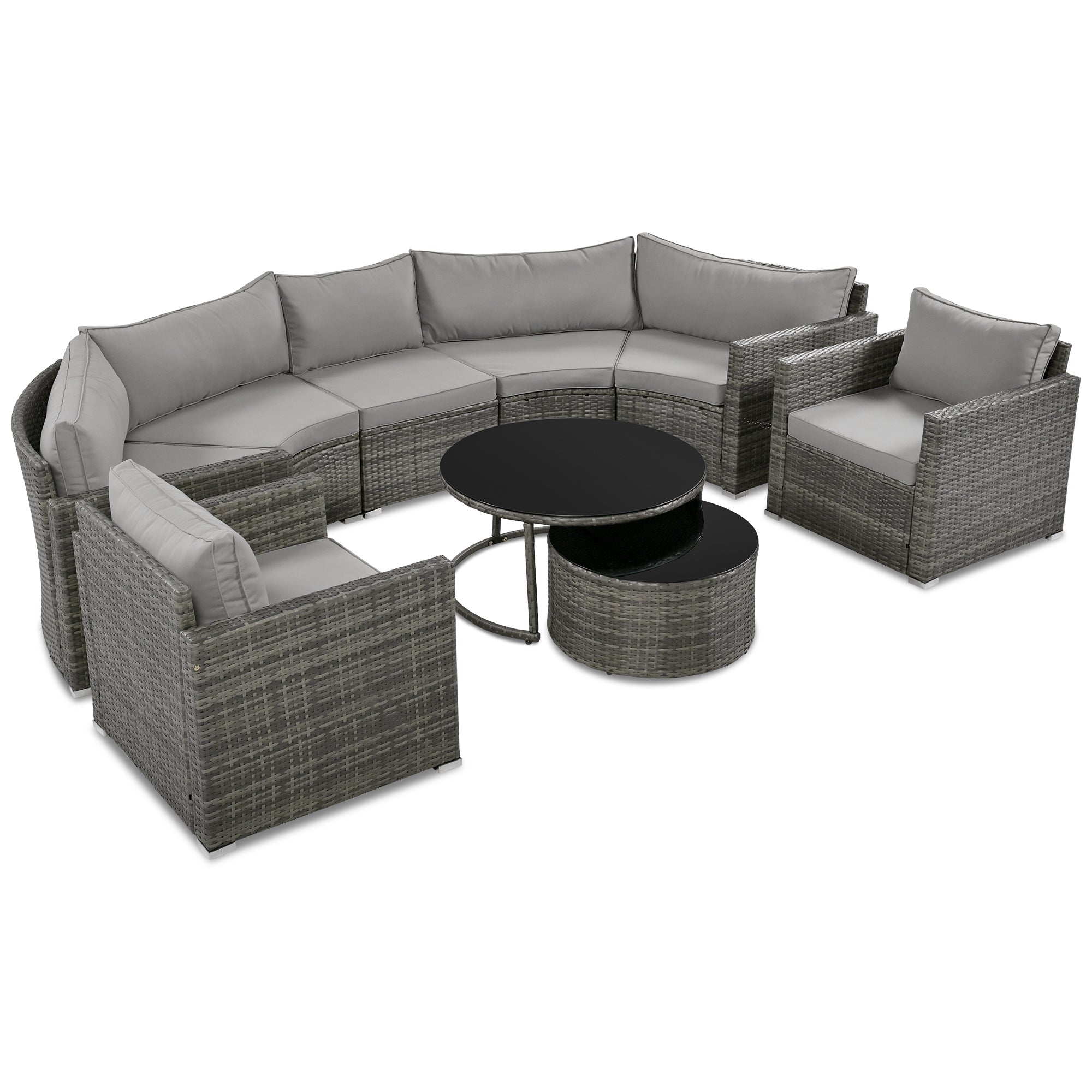 9-Pieces Outdoor Half-moon Patio Sofa Set, Round Sofa Set, Modern  SHIPPING ONLY IN USA