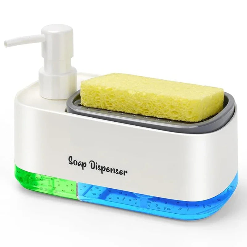 Hand and Dish Soap Dispenser Set Detergent Dispenser Sponge Holder 2-in-1 Countertop Soap Pump Dispenser for Kitchen Sink