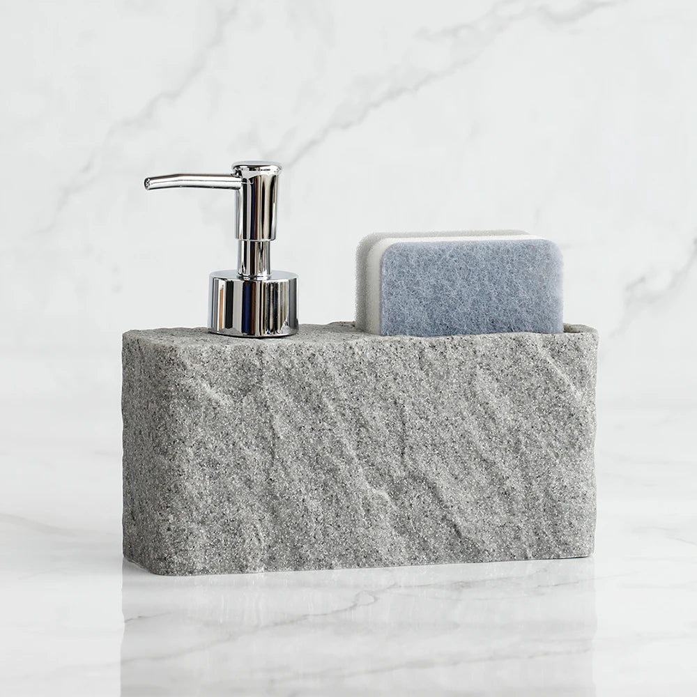Soap Dispenser with Sponge Kitchen Sink and Bathroom Soap Dispenser  Imitation black rock Liquid Hand and Dish Soap Dispenser
