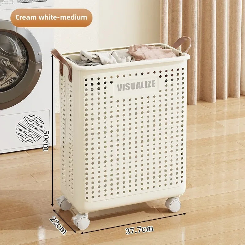 Folding Dirty Clothes Basket with Wheels Movable Laundry Hamper Storage Baskets Bathroom Large Capacity Dirty Clothes Basket