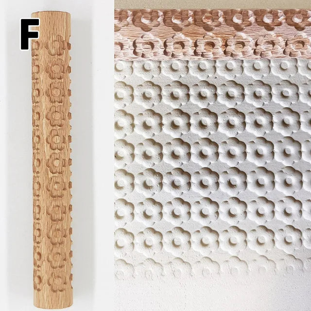 Wooden Texture Rolling Pin Ceramic Pottery Art Embossed Rod Flower Pattern Mud Roll Roll Reliefs DIY Clay Craft Tool