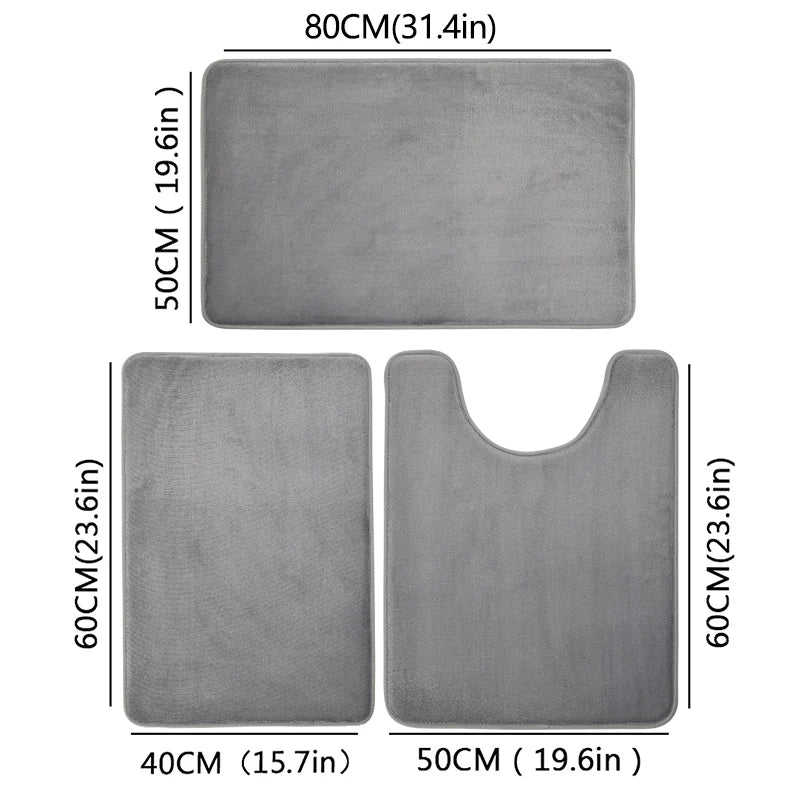Three Piece Toilet, Bath Floor Mat, Shower Mat, Bath Absorbent Mat, Non Slip Carpet, Soft and Comfortable, Laundry Room.