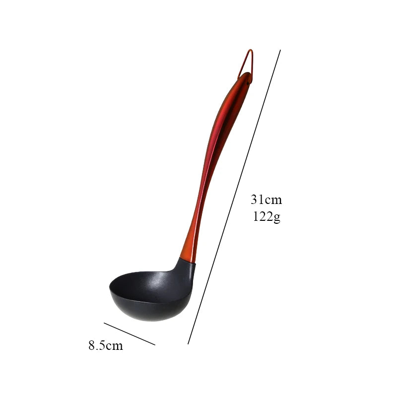 1-7PCS Cooking Tools Set Soup Scoop Slotted Spoon Turner Ladle Stainless Steel with Silicone Head Hanging Kitchen Server Pot