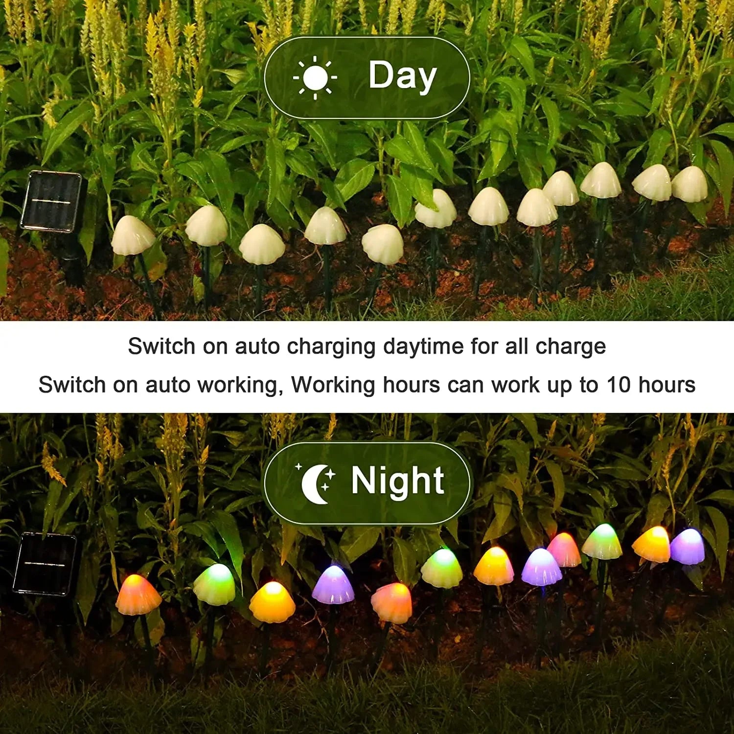 10 LED Solar Mushroom Lights Outdoor Waterproof Decorative Street Lights for Lawn Garden Patio Christmas Holiday Decoration