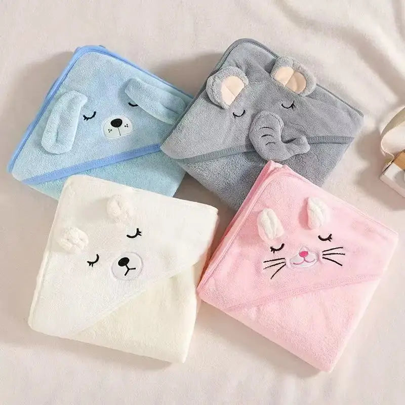 Toddler Bathrobe Infant Bath Towel Boy Girl Blankets Swaddle With Hood Cartoon Coral Fleece Towel Blanket Newborn Kids Bedding