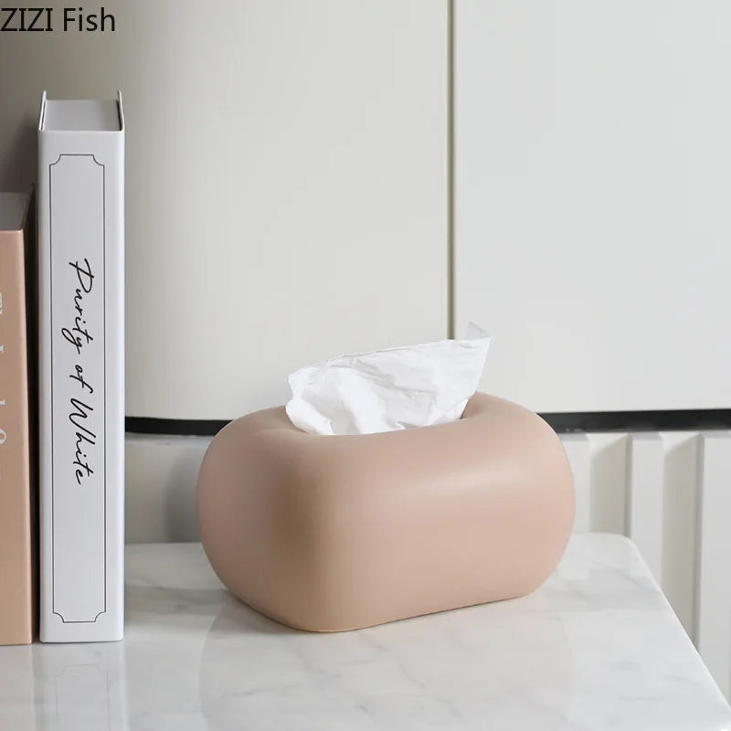 Creative Round Corner Tissue Box Coffee Table Desk Decoration Minimalism Ceramic Tissue Box Bedside Table Paper Towel Case