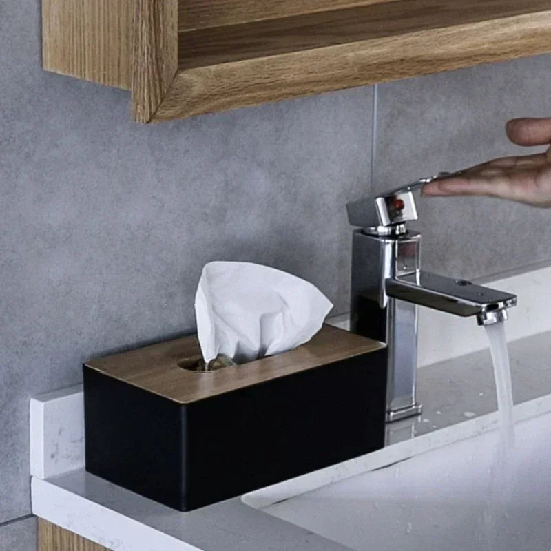 1pc Bamboo Tissue Box Holder, Napkin Organizer for Countertop/Table,Ideal for Office Decor, Elegant Holder Case for Home