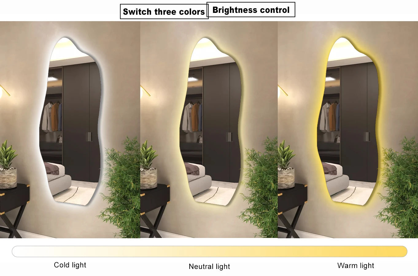 Customized Full Length Floor Mirror Decorative Hanging Living Room Mirror Wavy Shape Anti-Fog Smart Led Nordic Mirror