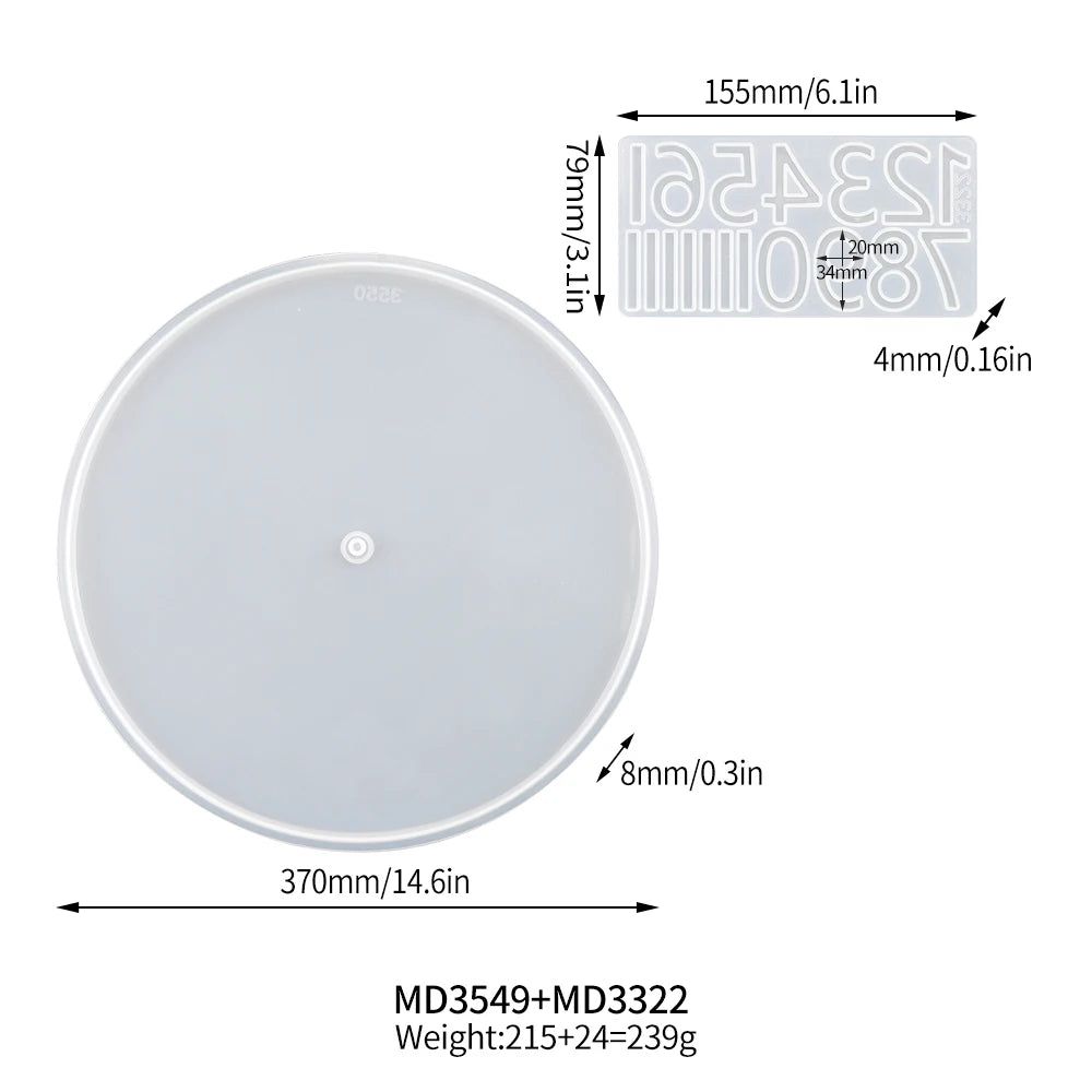 DM732 Large Round Clock Resina Epoxy Transparente Molds Silicon Wall Decor Manualidades Room Hanging Ornaments