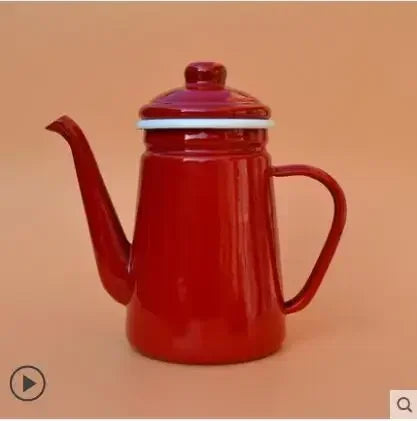 1.1L Enamel Coffee Pot Hand Tea Kettle Induction Cooker Gas Stove Universal Enamel Vintage Kettle Water Kettle Teapot