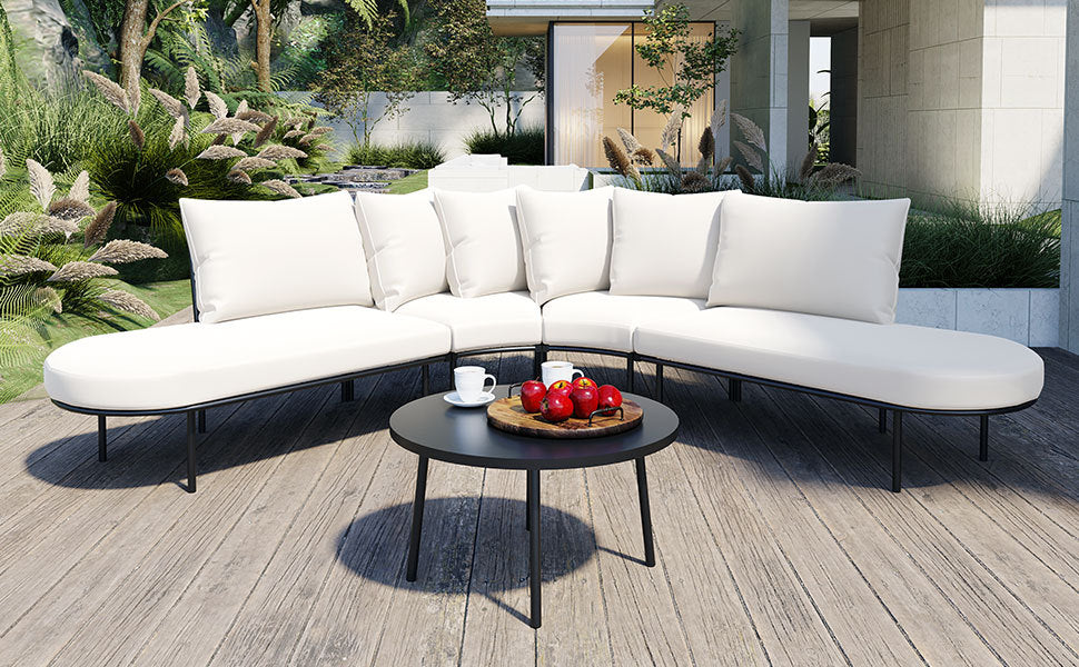 Patio Half- Moon Curved Outdoor Furniture Sofa Set with Coffee Table SHIPPING ONLY IN USA