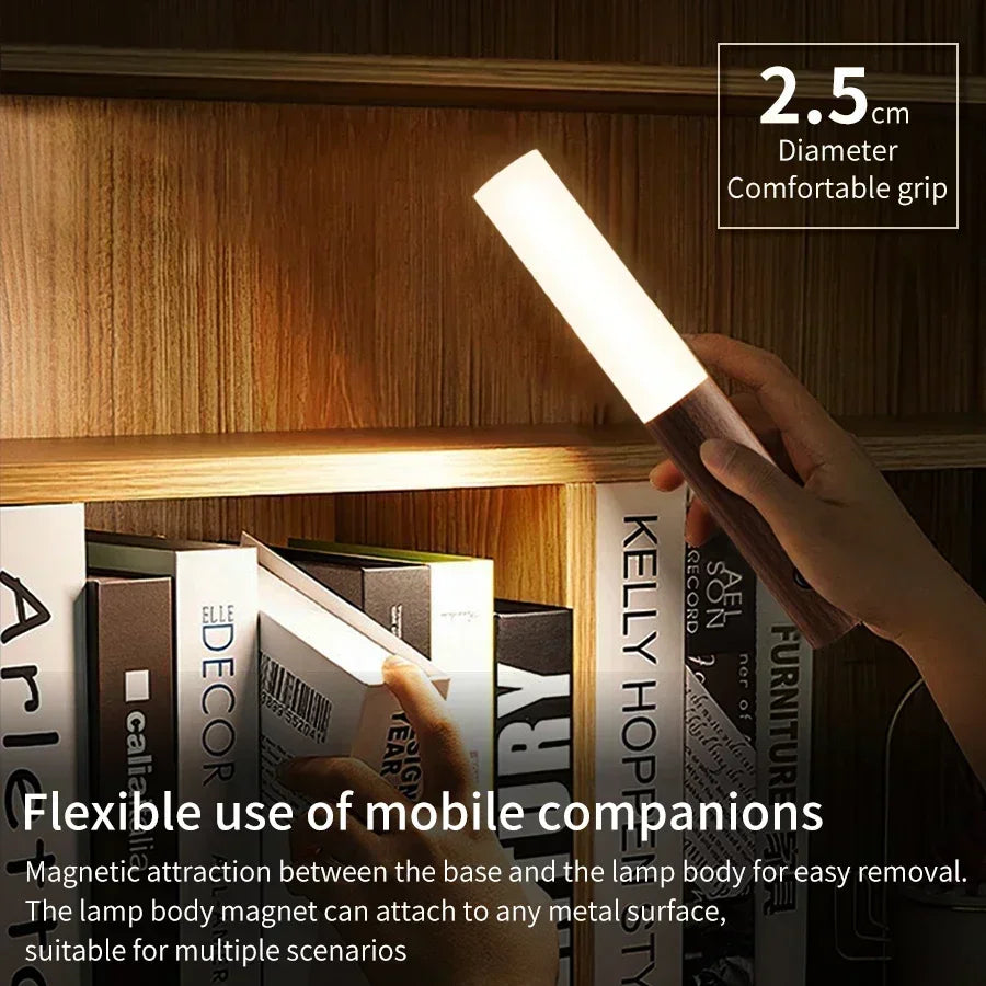 Wood-Style Rechargeable LED Wall Light with Motion Sensor Ideal Portable Plastic Lantern for Bedroom Bedside Stairs and Hallway