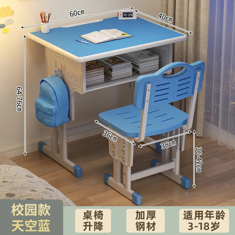 Children's Study Student Desk and Chair Set Adjustable Height Writing Desk for Kids Home & School Standard & Pro Cushion Version
