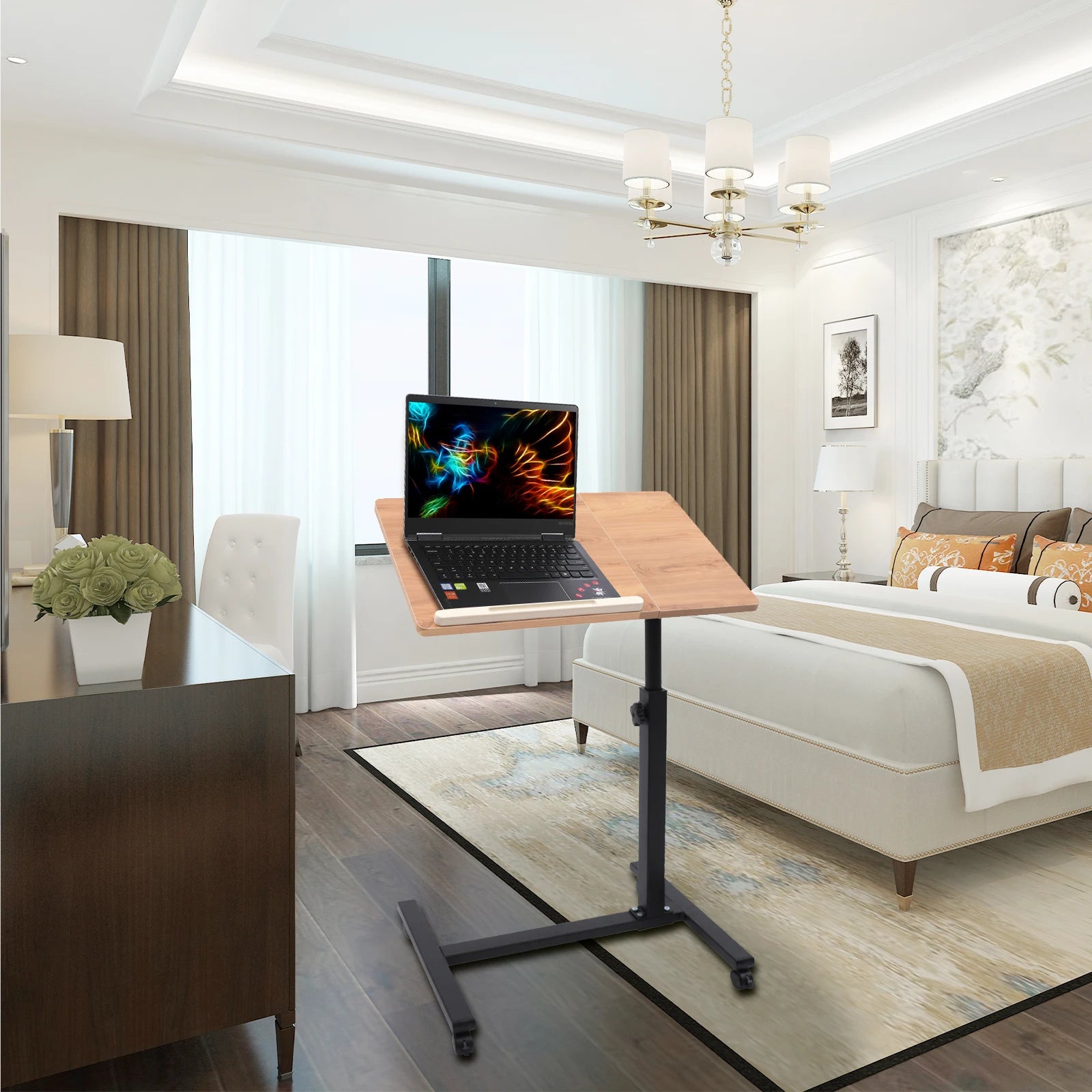 Adjustable Height Laptop Desk Rolling Cart Table Stand Movable Computer Table Sofa Side Tables