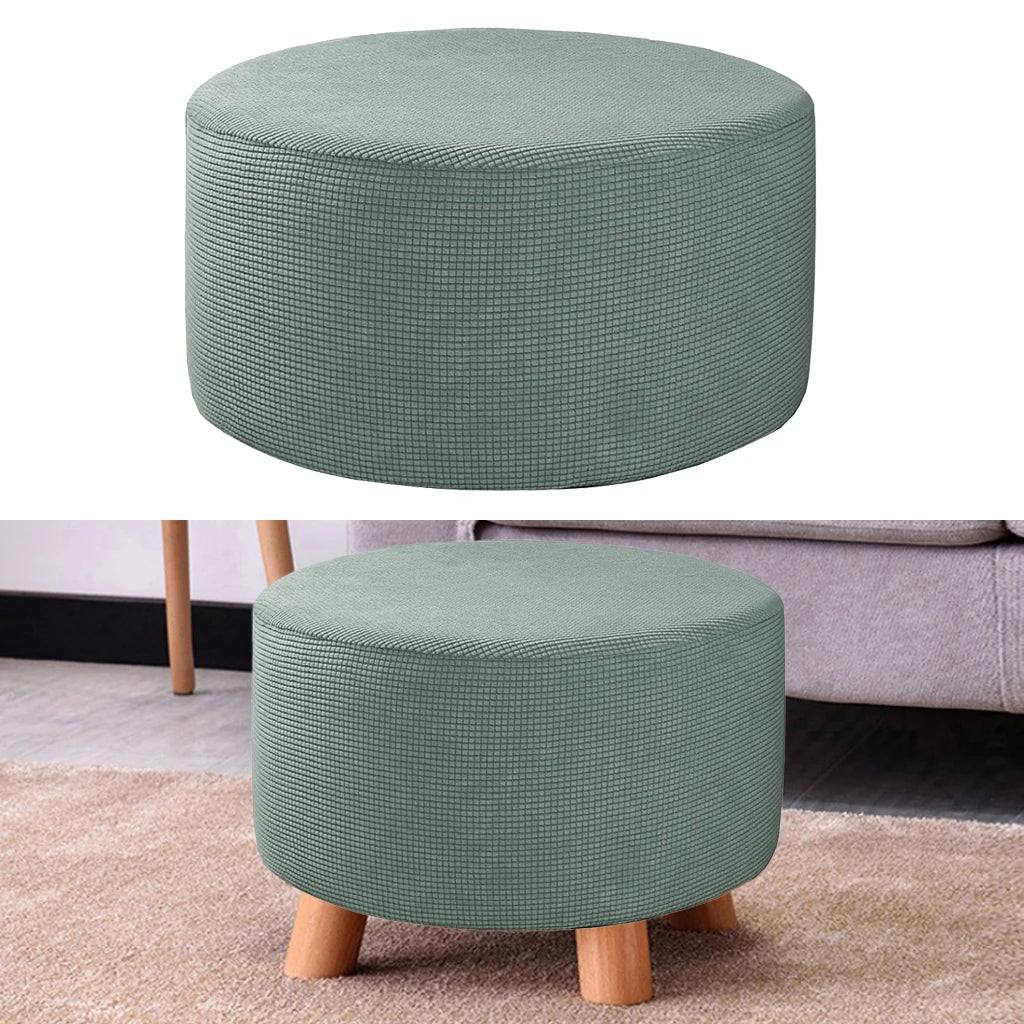 Storage Ottoman Slipcover Protector Spandex Elastic Round Footstool Sofa Slip Cover for Foot Rest Stool Furniture