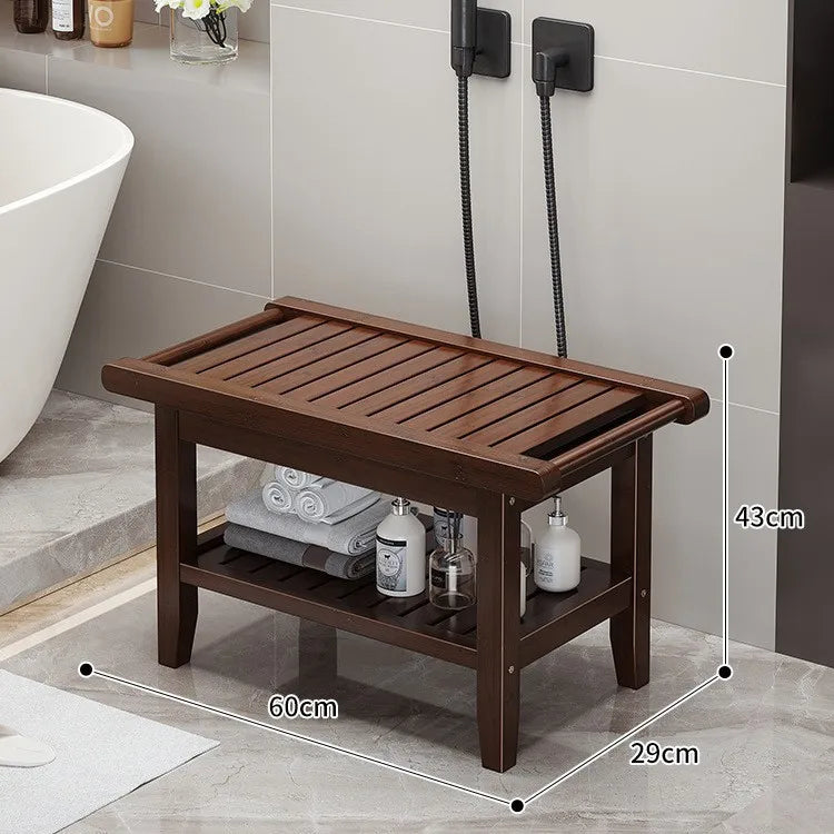 Wooden Shower Bench Stool Shower Stool With Storage Shelf Bathroom Bench Seat Chair Spa Bath Stool For Adults SPA Relaxing Bath