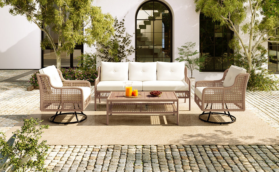 4 Pieces Patio Furniture Set with Swivel Chairs, Outdoor Wicker Sofas SHIPPING ONLY IN USA